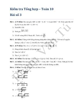 Kiểm tra Tổng hợp  Toán 10 Bài số 3
